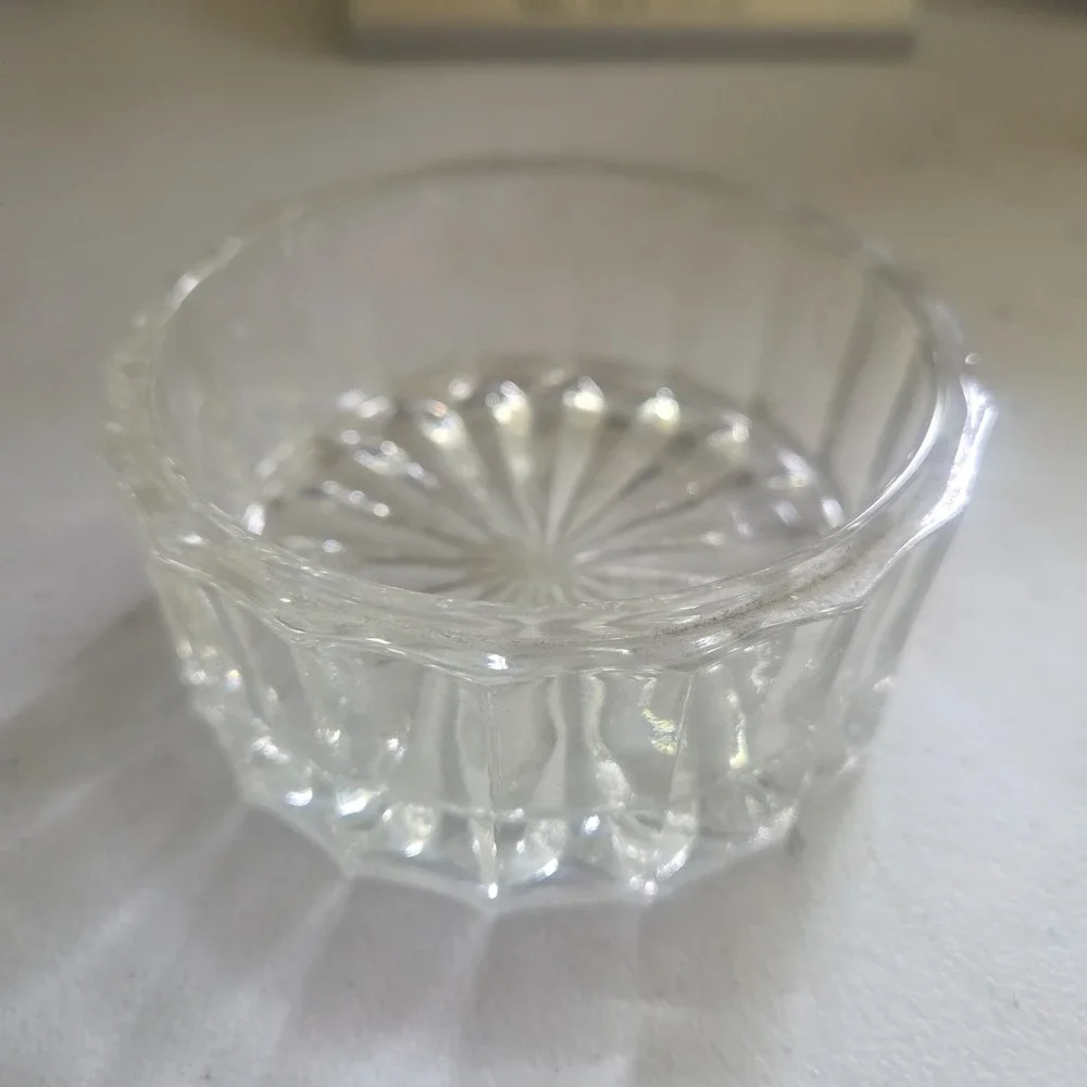 Vintage Glass Powder Jar Silver Plated Embossed Lid Vanity Trinket Box Mirror